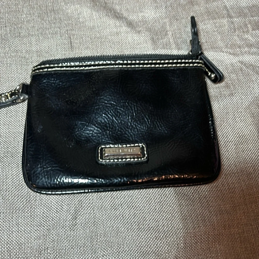 Nine West Black Patent Leather wristlet with strap